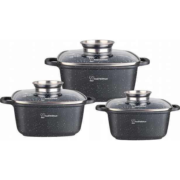 Aluminiové Hrnce Čtverec 6 ks Mramor 20 24 28 cm Masterpan 2149 Akce