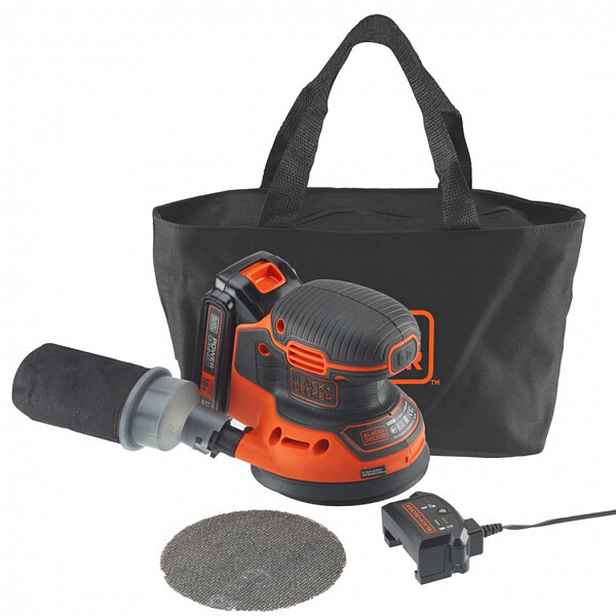 BLACK+DECKER - 18V AKU excentrická bruska 125 mm, 1x aku 1,5 Ah Li-Ion, nabíječka BDCROS18-QW