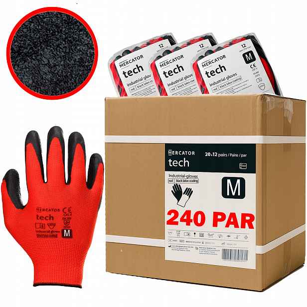 Pracovní Rukavice Red+black Tech Latex Pohodlné Zahrada Velikost M 240 Párů