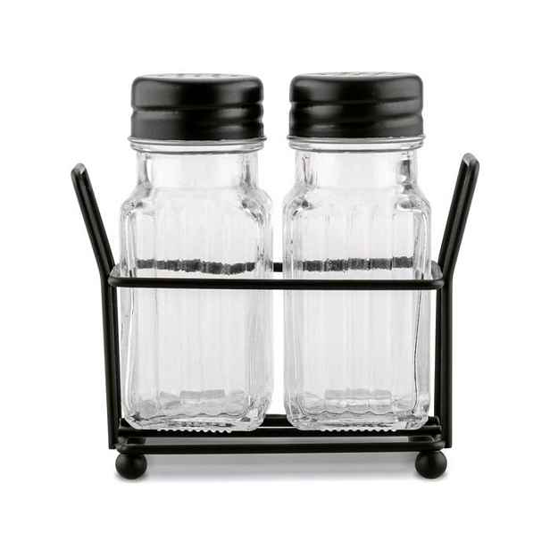 slánka+pepř. 2-dílná, 70ml, sklo, stoj.černý, kov