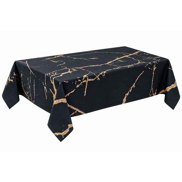 Ubrus Na Stůl Černý Zlatý 240 × 140 cm Mramorový Glamour Moderní