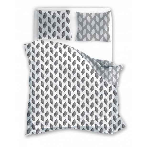 Povlečení flanelové 220x200 Pure Flannel 018 bílá, šedé listy Faro
