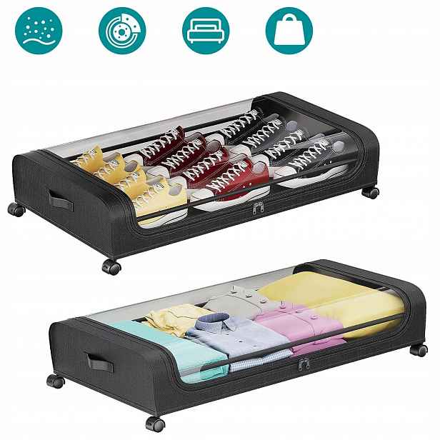 2 Organizér, Kontejner Na Kolečkách Pod Postel, Skříň, Černý
