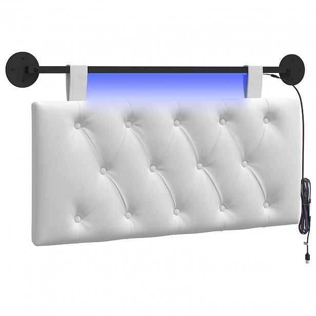 vidaXL Závěsné čelo postele S LED osvětlením Bílá Textil