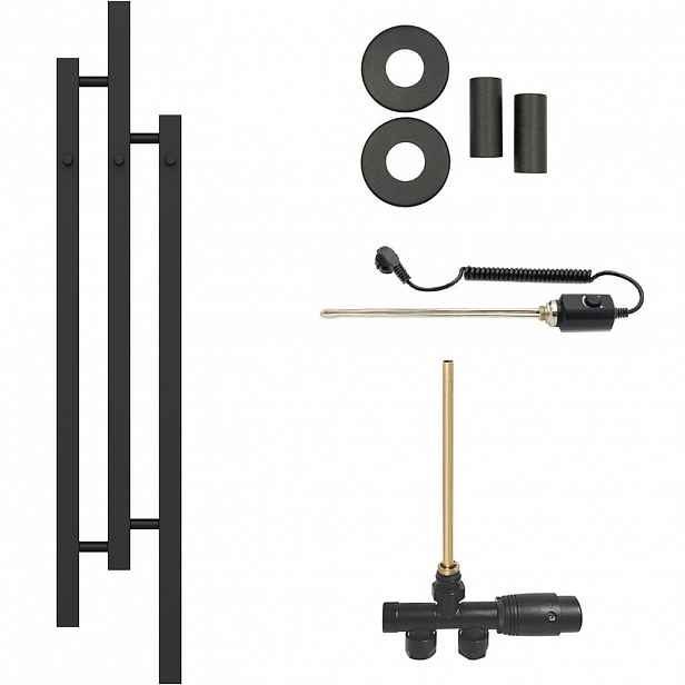 Koupelnový radiátorový set Fabiano - kombinované vytápění, termo tyč - boční jednobodové připojení - 300W - černá matná - 1200x220 mm