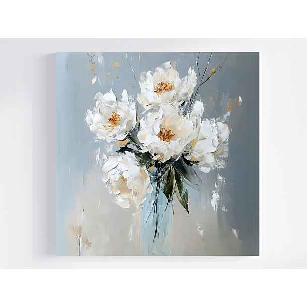 Obraz Na Plátně Malba Na Plátně Olej Impasto Květy Bílé Pivoňky Kytice 50x50