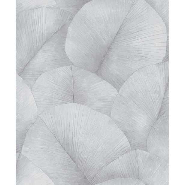 Šedá vinylová tapeta s listy na flizelině, exkluzivní, rostlinná, 10 m x 106 cm