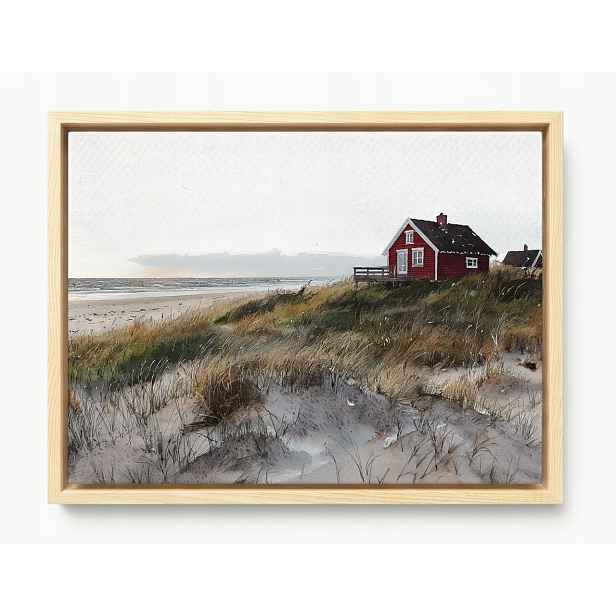 Obraz Rám Americký Box Červený Domek Pláž Skandinávie Dania Fanø 80x60