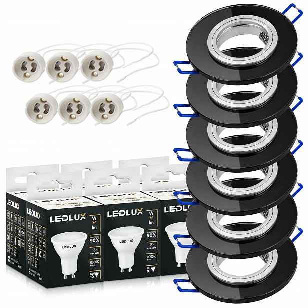 6x Skleněná halogenová lampa kulatá černá žárovka GU10 Led 12W 3 Barvy