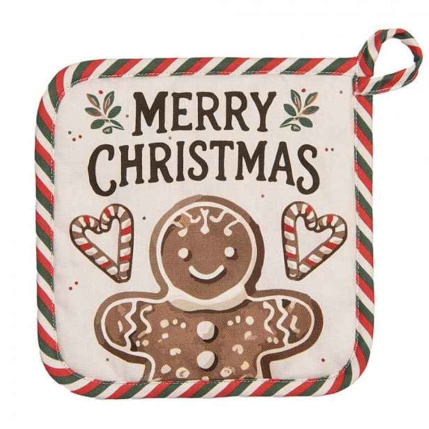 Béžová bavlněná chňapka podložka s perníčky Gingerbread Magic - 20*20 cm Clayre & Eef