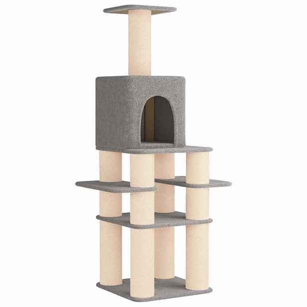 vidaXL Kočičí strom se škrabacími sloupky sisal Světle šedá 180 cm