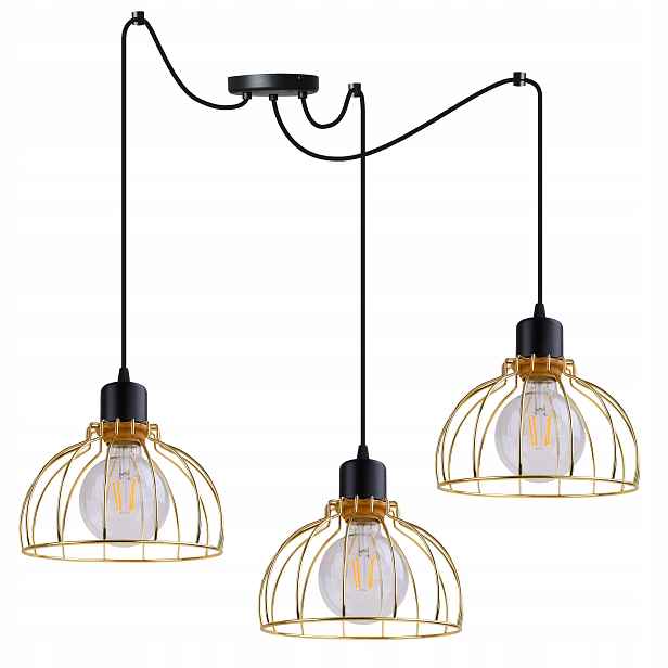 Závěsné Stropní Svítidlo Lustr Trojitý Zlatý Pavouk Loft Moderní Stínidlo