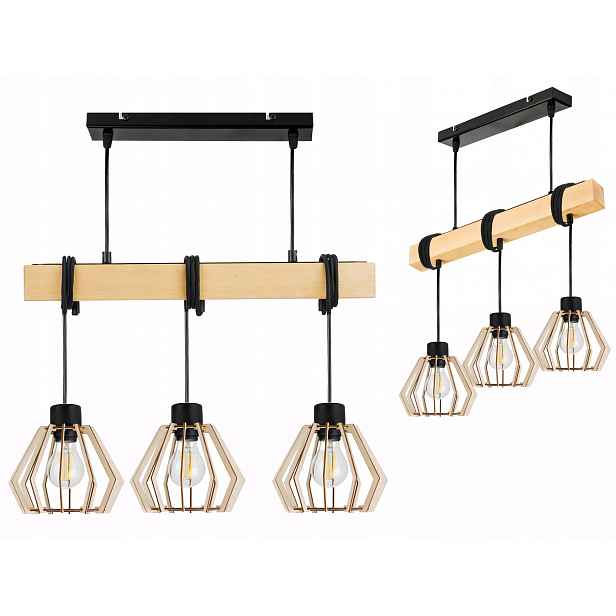 Dřevěná závěsná stropní lampa Lustr Zwis Loft Dřevo na 3x E27