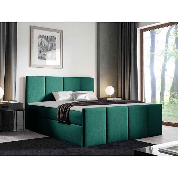 Hotelová manželská postel 160x200 MORALA - tmavá tyrkysová + topper ZDARMA