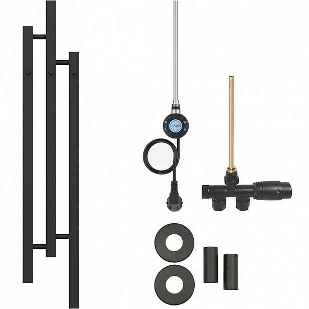 Koupelnový radiátorový set Fabiano - kombinované vytápění, wifi tyč - boční jednobodové připojení - 300W - černá matná - 1200x220 mm