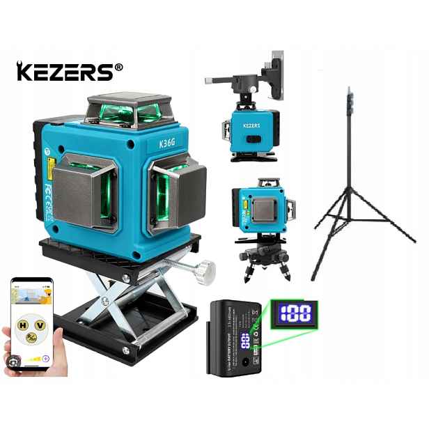Pevná Laserová Vodováha Kezers K36G, Zelený Paprsek Stativ