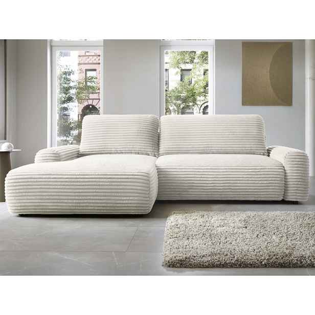 Rohová sedačka Cord, smetanově bílá strukturovaná látka, levý roh