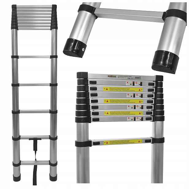 Žebřík teleskopický hliníkový skládací, příložný, 3,8 m, 13 stupňů, 150 kg