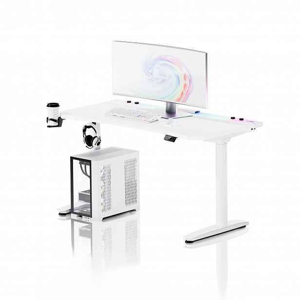 Elektrický herní stůl RGB s držáky, bílý, 140 cm: Diablo X-Forge 1400