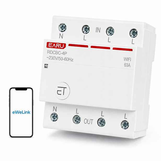WiFi relé eWeLink Smart Ovladač 63A 4P Měřič energie Din 230V
