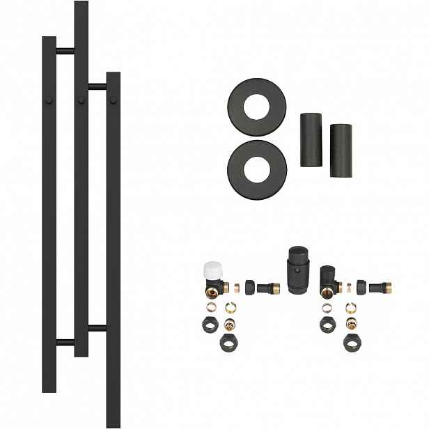 Koupelnový radiátorový set Fabiano - ústřední vytápění - boční připojení - 251W - černá matná - 1200x220 mm