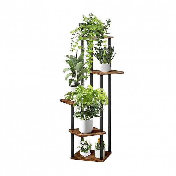 Relaxdays REGÁL Černý industriální 5 polic kov MDF 107 x 58 cm