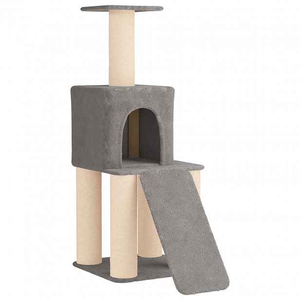 vidaXL Kočičí strom se škrabacími sloupky sisal Světle šedá 146 cm