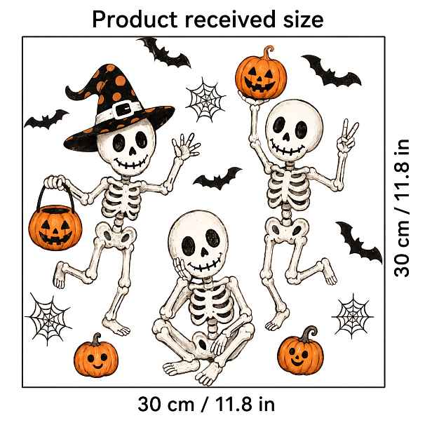 TEMU 1 ks, 2D plochá tisková Halloweenská lebka Dýně Sváteční okenní samolepka, Ručně kreslený ilustrační styl Halloweenský Dekorativní skleněná