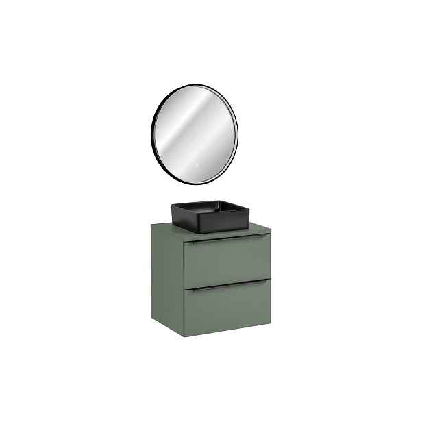 Comad Koupelnová sestava Sombra Green Slim s deskou, umyvadlem a LED zrcadlem 60 cm reed green