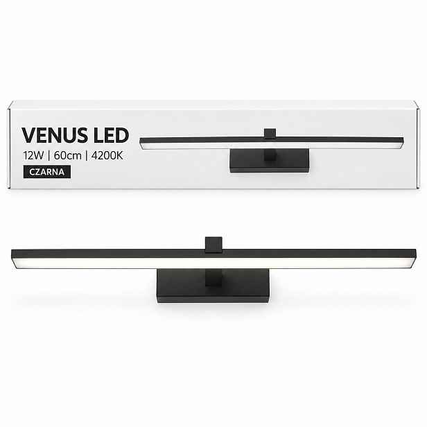 Led lampa Venus 12W 60 cm černá pro šatní skříň nad zrcadlo 4200K IP44 840lm