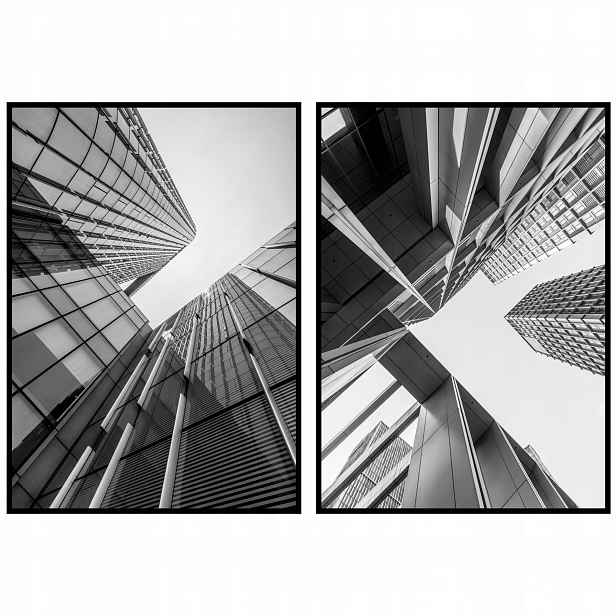 Město mrakodrapy černobílé plakáty architektura budovy diptych 2ks 60x90