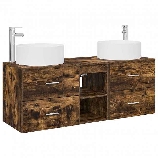 vidaXL Sada koupelnového nábytku 3 ks Kouřový dub 129 x 44,5 x 80 cm