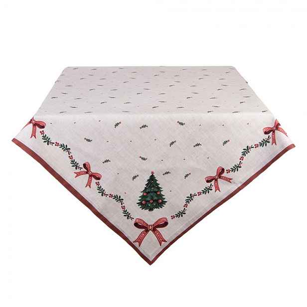 Béžový bavlněný ubrus se stromky Christmas Harmony - 100*100 cm Clayre & Eef