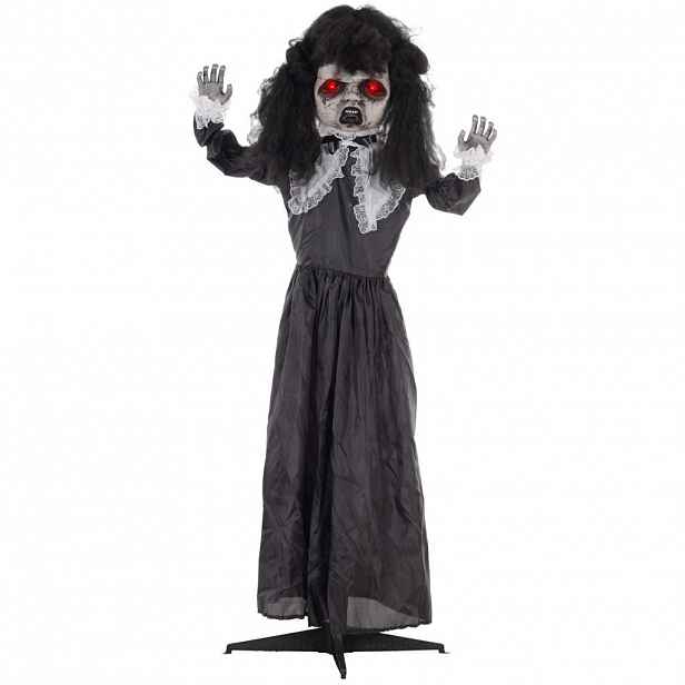 HOMCOM 160 cm halloweenská dekorace – panenka ducha s LED světly a zvukovou funkcí