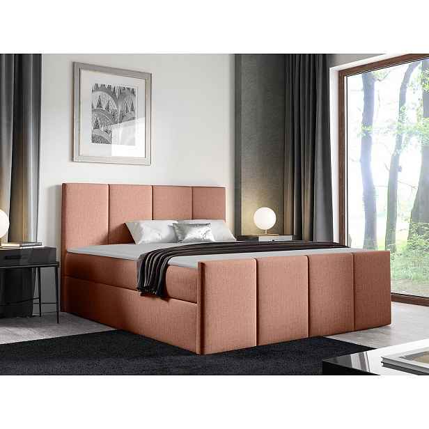 Hotelová manželská postel 160x200 MORALA - lososová + topper ZDARMA