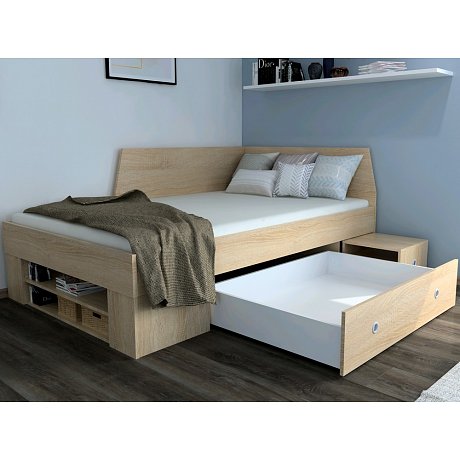 Úložná postel se zástěnou Junior dub sonoma, 120x200 cm