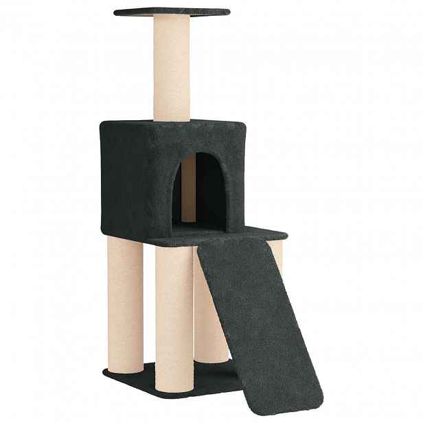 vidaXL Kočičí strom se škrabacími sloupky sisal Tmavě šedá 146 cm