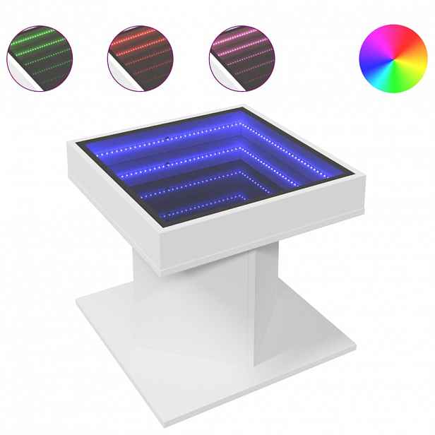 vidaXL Konferenční stolek s LED bílý 50 x 50 x 45 cm kompozitní dřevo