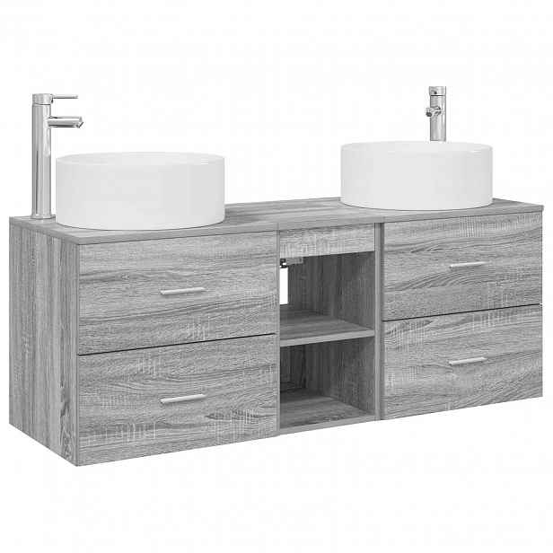 vidaXL Sada koupelnového nábytku 3 ks Šedý Sonoma 129 x 44,5 x 80 cm