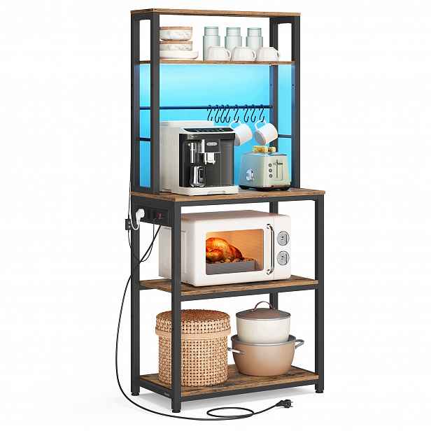 Kuchyňský Led regál s zásuvkami 60 x 40 x 168,4 cm hnědo-černý, pevný