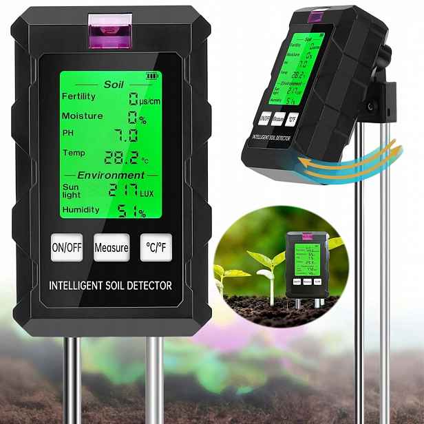Měřič Vlhkosti Rostlin Vlhkoměr Půdy LCD 6V1 Teplota Světlo Ph