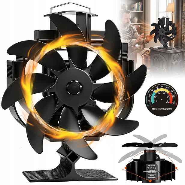 Termoelektrický Krbový Ventilátor Napájený Teplem, Tichý Ventilátor, Černý