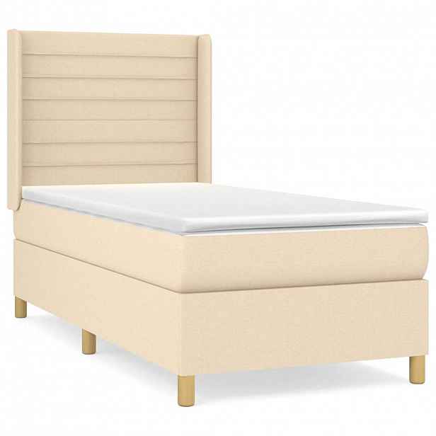 vidaXL Box spring postel s matrací krémová 90x190 cm textil