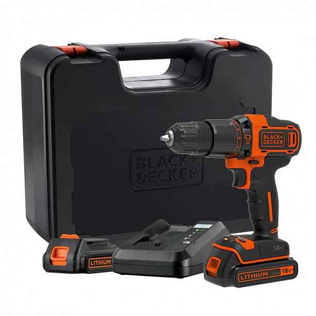 BLACK+DECKER - 18V AKU vrtačka s příklepem, 2x aku 2,0 Ah Li-Ion, nabíječka BDCHD18K1B2-QW
