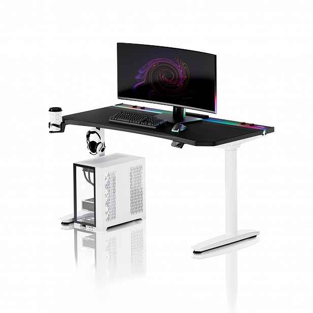 Elektrický herní stůl RGB s držáky, černo-bílý, 140 cm: Diablo X-Forge 1400