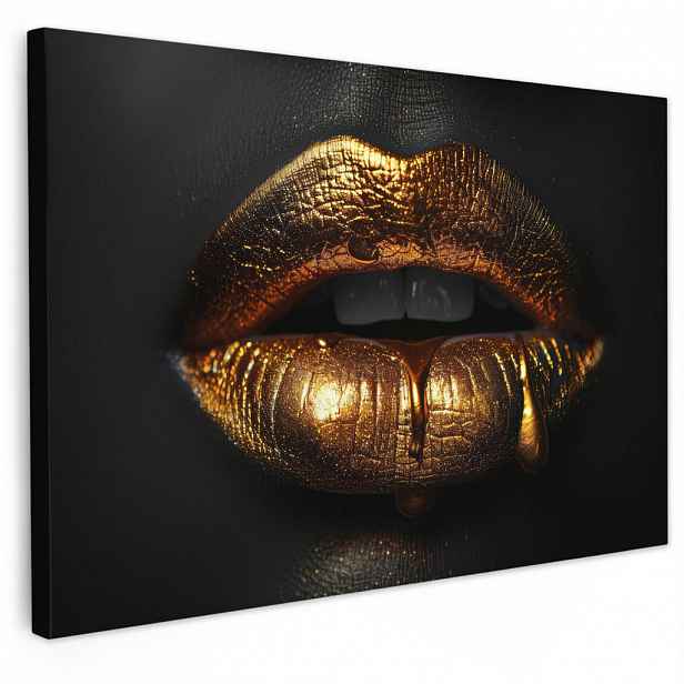 MuchoWow OBRAZ NA PLÁTNĚ Žena - portrét - rty - zlatá - černá 120x80 cm