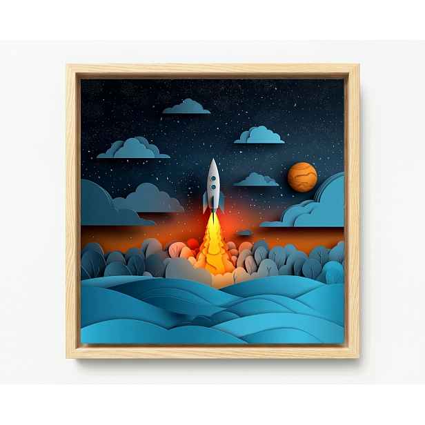 Obraz Rám Americký Box Raketa Start Vesmír Planety Paper Art 3D 50x50
