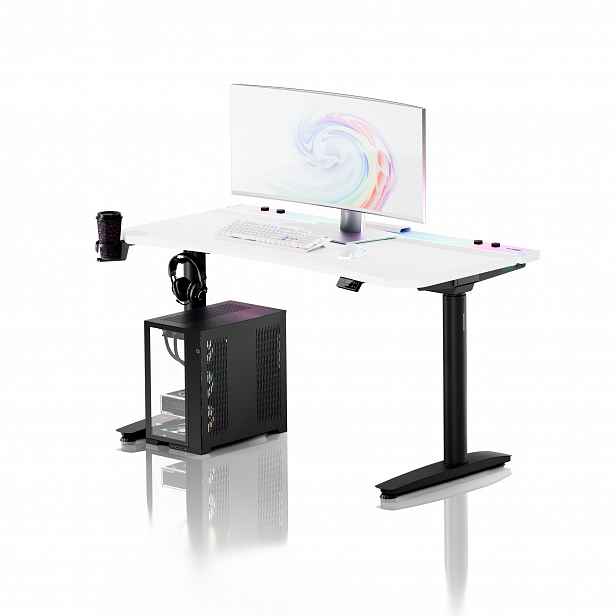 Elektrický herní stůl RGB s držáky, bílo-černý, 140 cm: Diablo X-Forge 1400