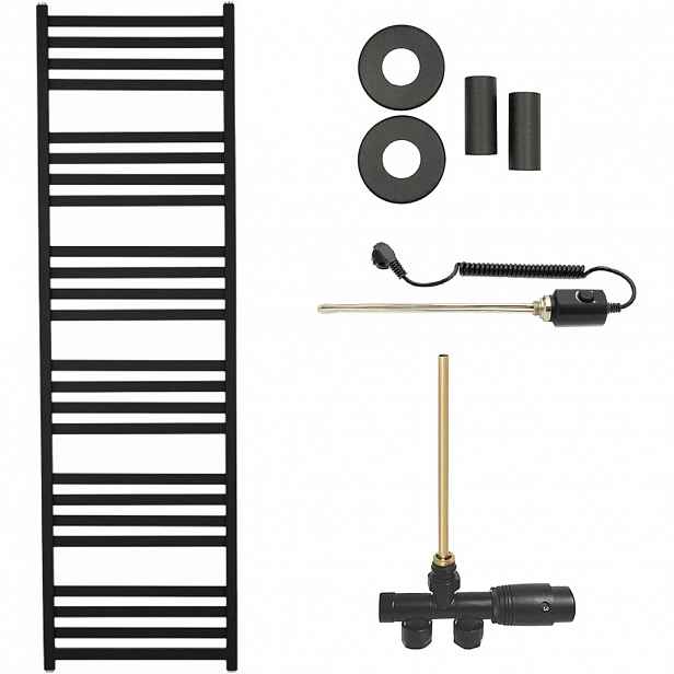 Koupelnový radiátorový set Fulgidus - kombinované vytápění, termo tyč - boční jednobodové připojení - 600W - černá matná - 1800x530 mm