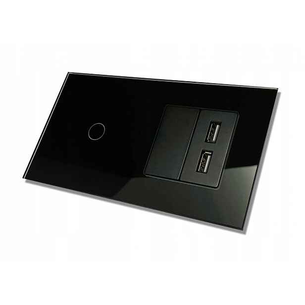 Dotykový Spínač 1K Jednoduchý 2x Usb 2.4A Skleněná Zásuvka